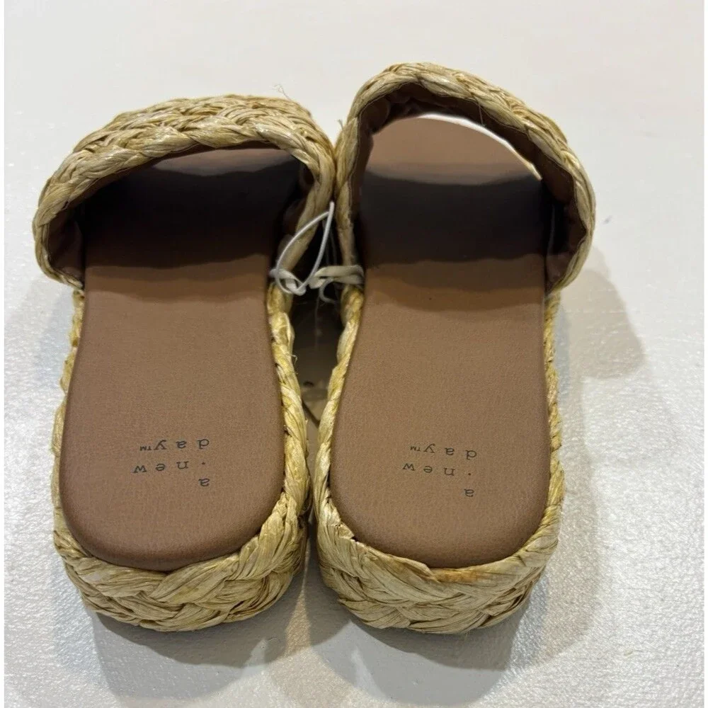 Women’s 10 Slide Braided Raffia Sandals A New Day NWT